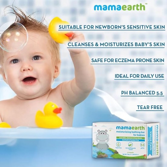 Mamaearth Moisturizing Bathing Bar For Babies - 75 g x 2 | Infused with Goat Milk, Oatmeal and Shea Butter | Gently Cleanses, Retains Moisture, Balanced at 5.5 pH Mamaearth Moisturizing Bathing Bar For Babies - 75 g x 2 | Infused with Goat Milk, Oatmeal and Shea Butter | Gently Cleanses, Retains Moisture, Balanced at 5.5 pH