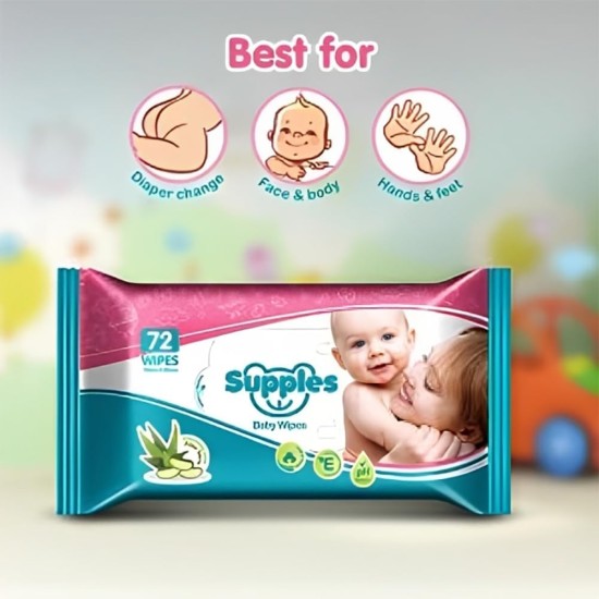 Supples Baby Wet Wipes | 216 Wipes | 72 Wipes x 3 Packs | Enriched With Aloe Vera and Vitamin E | Alcohol-Free and Paraben-Free | Pure Water-Based formulation