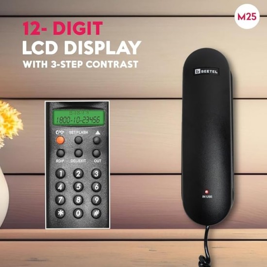 Beetel Newly Launched M25 Ultra Compact Caller ID Slim Line Corded Landline Phone,Numeric Display, Desk/Wall Mounted,12 Digit LCD,FSK/DTMF Compatible,Ringer Volume Control,LED Indication (Black M25) Beetel Newly Launched M25 Ultra Compact Caller ID Slim Line Corded Landline Phone,Numeric Display, Desk/Wall Mounted,12 Digit LCD,FSK/DTMF Compatible,Ringer Volume Control,LED Indication (Black M25)