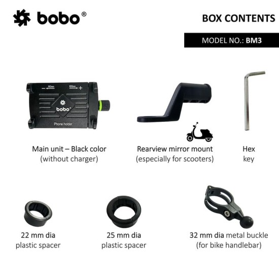 BOBO BM3 Aluminium Waterproof Bike/Motorcycle/Scooter Mobile Phone Holder Mount, Ideal for Maps and GPS Navigation (Black) BOBO BM3 Aluminium Waterproof Bike/Motorcycle/Scooter Mobile Phone Holder Mount, Ideal for Maps and GPS Navigation (Black)
