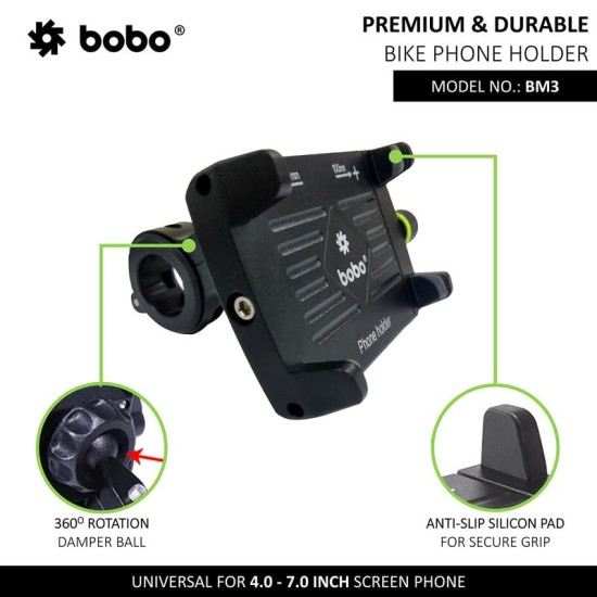 BOBO BM3 Aluminium Waterproof Bike/Motorcycle/Scooter Mobile Phone Holder Mount, Ideal for Maps and GPS Navigation (Black) BOBO BM3 Aluminium Waterproof Bike/Motorcycle/Scooter Mobile Phone Holder Mount, Ideal for Maps and GPS Navigation (Black)