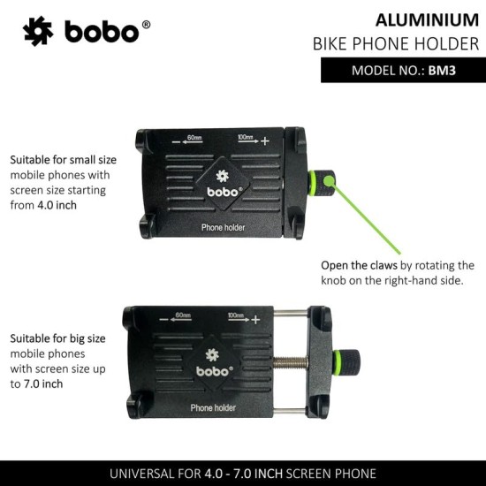 BOBO BM3 Aluminium Waterproof Bike/Motorcycle/Scooter Mobile Phone Holder Mount, Ideal for Maps and GPS Navigation (Black) BOBO BM3 Aluminium Waterproof Bike/Motorcycle/Scooter Mobile Phone Holder Mount, Ideal for Maps and GPS Navigation (Black)