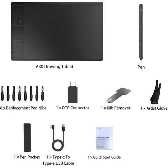 VEIKK A30 V2 Graphic Drawing Tablet, 10 * 6 Inch/25.4 x15.2 cm Pen Tablet with 8192 Levels Passive Pen, Compatible with Windows, Mac,Linux and Android
