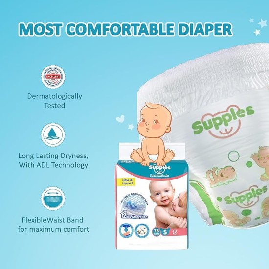 Amazon Brand - Supples Premium Baby Diaper Pants | 156 Baby Diapers | Small | 4-8 Kg | 78 x 2 Packs | 12 Hrs Absorption | Cushiony Cotton Soft Fabric | Phthalates-Free | Triple Leak Guard Amazon Brand - Supples Premium Baby Diaper Pants | 156 Baby Diapers | Small | 4-8 Kg | 78 x 2 Packs | 12 Hrs Absorption | Cushiony Cotton Soft Fabric | Phthalates-Free | Triple Leak Guard