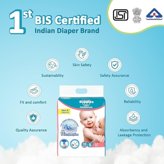 Amazon Brand - Supples Premium Baby Diaper Pants | 156 Baby Diapers | Small | 4-8 Kg | 78 x 2 Packs | 12 Hrs Absorption | Cushiony Cotton Soft Fabric | Phthalates-Free | Triple Leak Guard Amazon Brand - Supples Premium Baby Diaper Pants | 156 Baby Diapers | Small | 4-8 Kg | 78 x 2 Packs | 12 Hrs Absorption | Cushiony Cotton Soft Fabric | Phthalates-Free | Triple Leak Guard