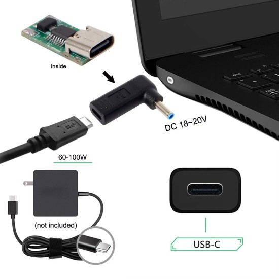 cablecc USB 3.1 USB Type C USB-C to DC 4.5x3.0mm Adapter PD Trigger 90 Degree Angled for HPLaptop cablecc USB 3.1 USB Type C USB-C to DC 4.5x3.0mm Adapter PD Trigger 90 Degree Angled for HPLaptop