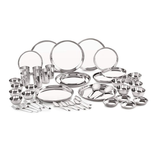 Neelam Stainless Steel 24 Gauge Classic Dinner Set, Solid 50 Pcs Set Serving 6 People, Silver, Durable, Dishwasher Safe, Ideal Gifting Dinner Set for Anniversary, Wedding, Housewarming Party. Neelam Stainless Steel 24 Gauge Classic Dinner Set, Solid 50 Pcs Set Serving 6 People, Silver, Durable, Dishwasher Safe, Ideal Gifting Dinner Set for Anniversary, Wedding, Housewarming Party.