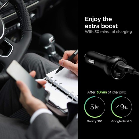 Spigen USB C Car Charger,45W Dual Port Car Charger Fast Charge(PD Charging 27W+Quick Charge 18W)Type C Car Adapter for iPhone 13 Pro Max 13 Mini 12 11 iPad Galaxy S21 Ultra S20 FE Note 20 Plus,Black Spigen USB C Car Charger,45W Dual Port Car Charger Fast Charge(PD Charging 27W+Quick Charge 18W)Type C Car Adapter for iPhone 13 Pro Max 13 Mini 12 11 iPad Galaxy S21 Ultra S20 FE Note 20 Plus,Black