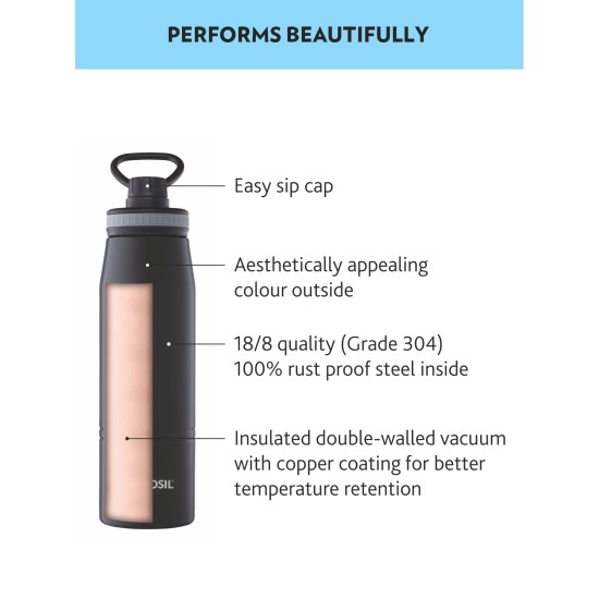 Borosil Hydra GoSports 900 ml Stainless Steel Wate Bottle | Double Wall Vacuum Insulated Flask, Black | 14 Hrs Hot & 18 Hours Cold | Ideal for Personal & Corporate Gifting Borosil Hydra GoSports 900 ml Stainless Steel Wate Bottle | Double Wall Vacuum Insulated Flask, Black | 14 Hrs Hot & 18 Hours Cold | Ideal for Personal & Corporate Gifting
