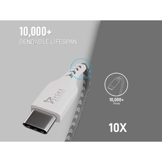 Syska CCCP10 1.5m Type-C Cable 2.4A Fast Charging (Grey White) Syska CCCP10 1.5m Type-C Cable 2.4A Fast Charging (Grey White)