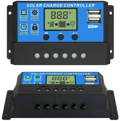 ELEPHANTBOAT ® 10A 12V 24V ABS Solar Panel Charger Controller Battery Dual USB LCD Display Regulator (Blue)