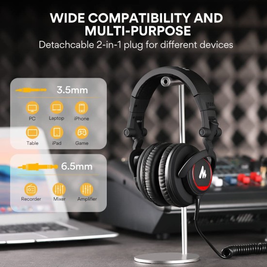 MAONO AU-MH501 Over-Ear Wired Studio Headphones, Stereo Monitor Closed Back Headsets with 50mm Driver and Lightweight Foldable Design for Gaming, Singing, Microphone Recording, Mobile, PC (Black) MAONO AU-MH501 Over-Ear Wired Studio Headphones, Stereo Monitor Closed Back Headsets with 50mm Driver and Lightweight Foldable Design for Gaming, Singing, Microphone Recording, Mobile, PC (Black)