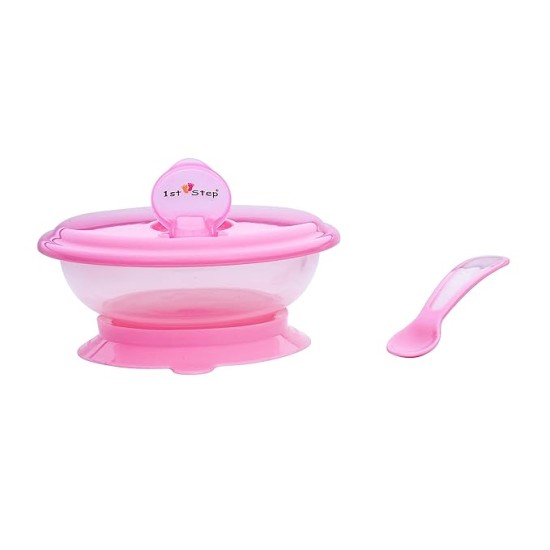 1st Step BPA Free Polypropylene Microwave Friendly Feeding Bowl with Spoon (Pink)