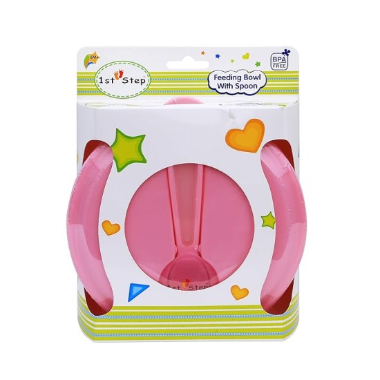 1st Step BPA Free Polypropylene Microwave Friendly Feeding Bowl with Spoon (Pink)