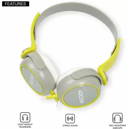Adcom AD-28038 Junior Wired On-Ear Stereo Headphones with Microphone, Adjustable Leather Padded Cushions and 40mm Drivers (Grey/Green) Adcom AD-28038 Junior Wired On-Ear Stereo Headphones with Microphone, Adjustable Leather Padded Cushions and 40mm Drivers (Grey/Green)