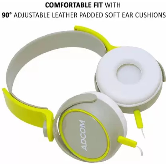 Adcom AD-28038 Junior Wired On-Ear Stereo Headphones with Microphone, Adjustable Leather Padded Cushions and 40mm Drivers (Grey/Green) Adcom AD-28038 Junior Wired On-Ear Stereo Headphones with Microphone, Adjustable Leather Padded Cushions and 40mm Drivers (Grey/Green)