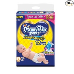 MamyPoko Pants All Night Absorb Baby Diapers, Small (S), 60 Count 4-8 Kg