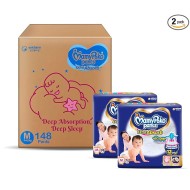 MamyPoko Pants Extra Absorb Baby Diapers, Medium (M size) | 7-12 kg | 148 Count |Deep Sleep Diapers| Soft gentle fit |Deep Absorbent Crisscross | skin