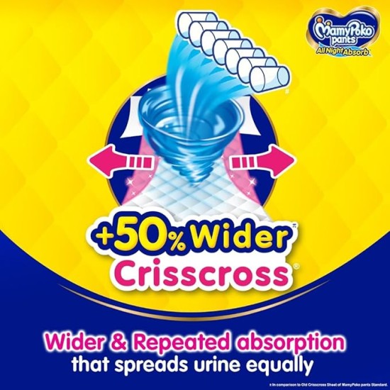 MamyPoko Pants All Night Absorb Baby Diapers X-Large (XL), 54 Count 12-17 kg