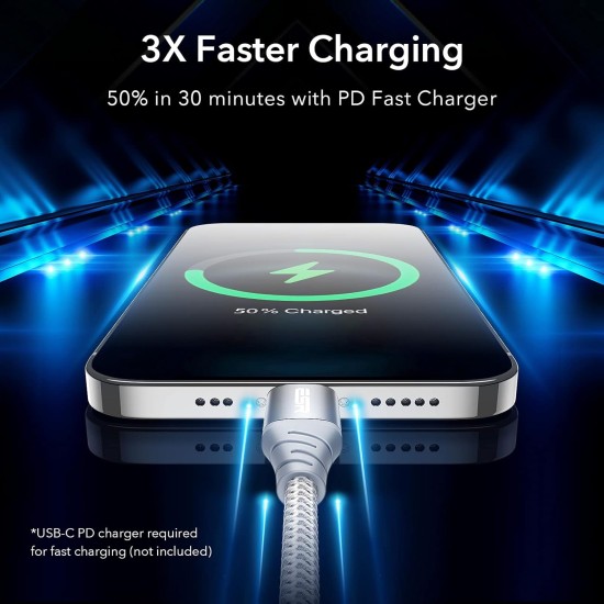 ESR USB-C to L Cable, (2 meter, MFi-Certified), PD Fast Charging Cable for iPhone 13/13 mini/13 Pro/13 Pro Max/12/12 mini/12 Pro/12 Pro Max/SE 2022/11/XR, Braided Nylon, (2 Pack), Silver ESR USB-C to L Cable, (2 meter, MFi-Certified), PD Fast Charging Cable for iPhone 13/13 mini/13 Pro/13 Pro Max/12/12 mini/12 Pro/12 Pro Max/SE 2022/11/XR, Braided Nylon, (2 Pack), Silver