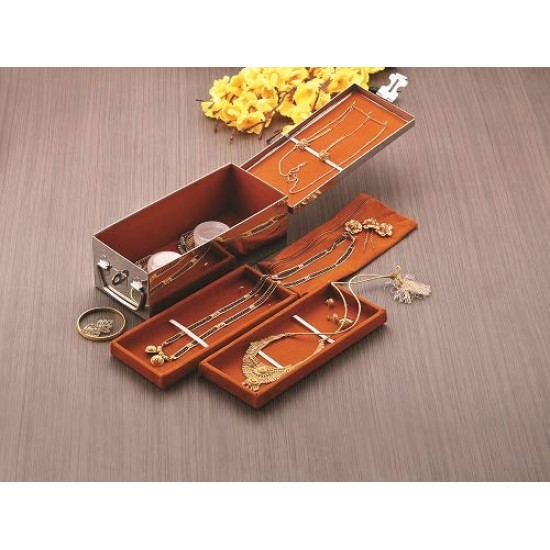 Konquer TimeS Komal Stainless Steel Big Jewellery Box (Standard, Silver)