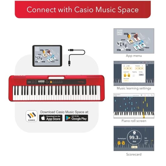Casio CT-S200 Casiotone 61-Key Portable Keyboard with Piano tones, Red