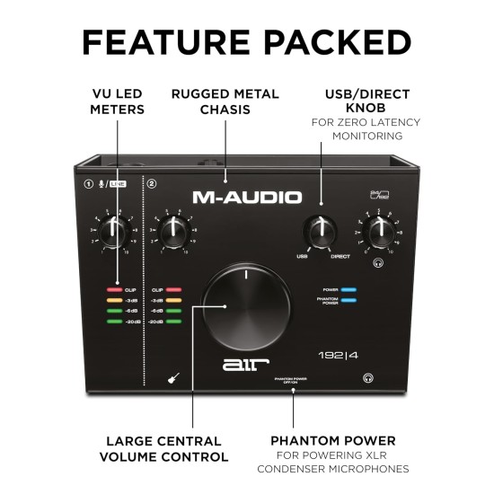 M-Audio AIR 192|4 | 2-In 2-Out USB Audio Interface with Recording Software from ProTools & Ableton Live, Plus Studio-Grade FX & Virtual Instruments