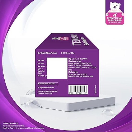 Tedibar Baby Bathing Bar | For Baby’s Sensitive Skin | Gentle Cleansing, Skin-friendly, pH 5.5, 75gm, Pack of 2