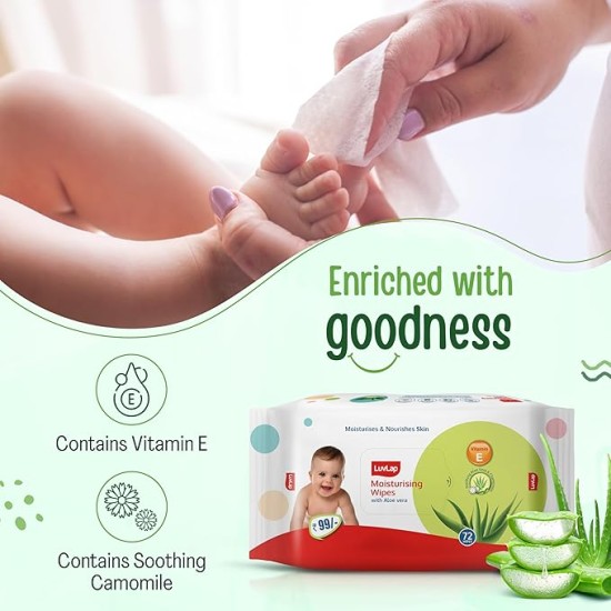 LuvLap Paraben Free Baby Wipes with Aloe Vera (72 Wipes/Pack, Pack of 6)