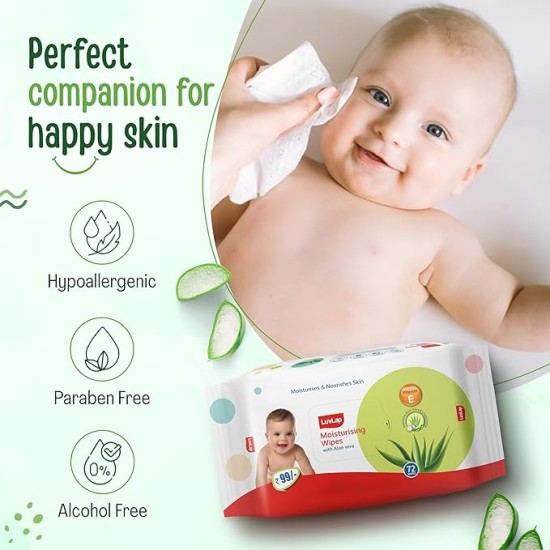 LuvLap Paraben Free Baby Wipes with Aloe Vera (72 Wipes/Pack, Pack of 6)