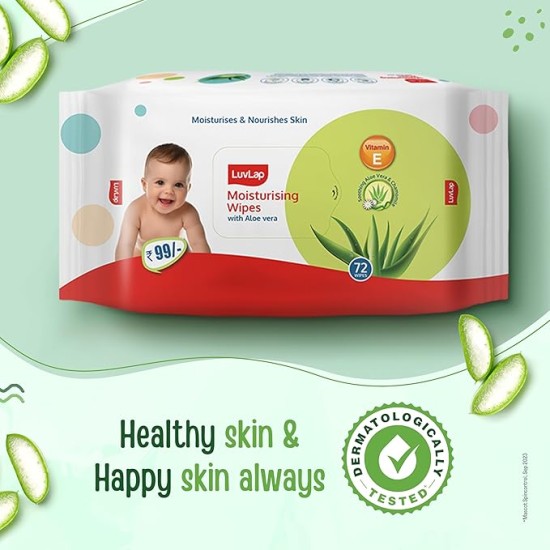LuvLap Paraben Free Baby Wipes with Aloe Vera (72 Wipes/Pack, Pack of 6)