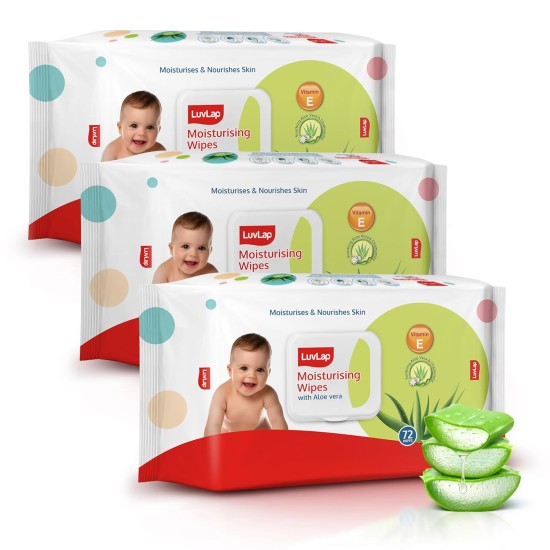 LuvLap Moisturising Wipes with Aloe Vera Lid (72 Wipes/Pack, Pack of 3) LuvLap Moisturising Wipes with Aloe Vera Lid (72 Wipes/Pack, Pack of 3)