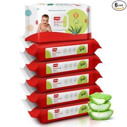 LuvLap Paraben Free Baby Wipes with Aloe Vera, with Fliptop Lid (72 Wipes/Pack, Pack of 6)