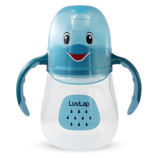 LuvLap Little Dolphin Sipper, Soft Silicone Spout, Anti-Spill, Colour, 210Ml, 6M+, Blue