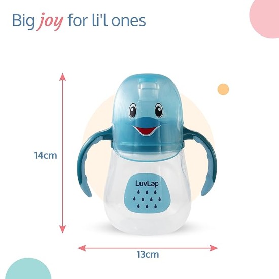 LuvLap Little Dolphin Sipper, Soft Silicone Spout, Anti-Spill, Colour, 210Ml, 6M+, Blue
