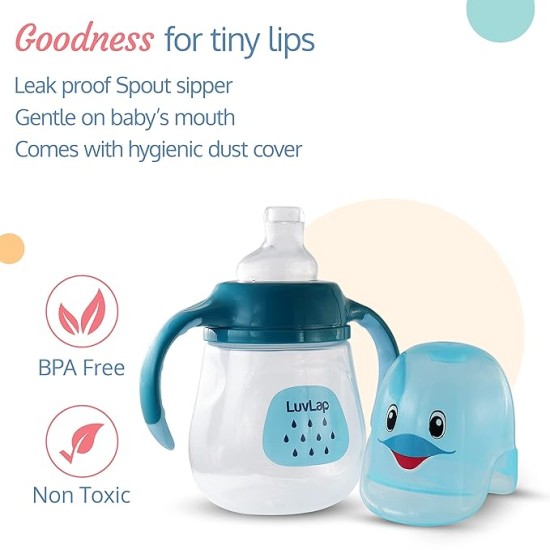 LuvLap Little Dolphin Sipper, Soft Silicone Spout, Anti-Spill, Colour, 210Ml, 6M+, Blue