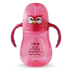 LuvLap Wise Owl for Infant/Toddler 280ml, Anti-Spill Sippy Cup with Soft Silicone Straw BPA Free, 12m+ (Pink)