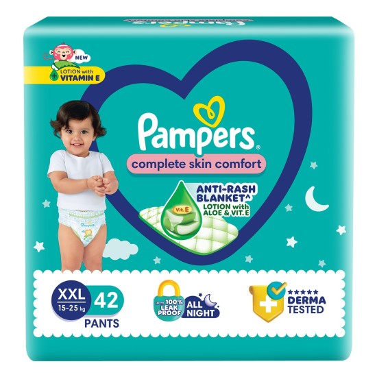 Pampers All Round Protection Pants Style Baby Diapers, Double Extra Large size (XXL) 42 Count,15-25kg, Anti-rash blanket, 360 degree Lotion with Aloe