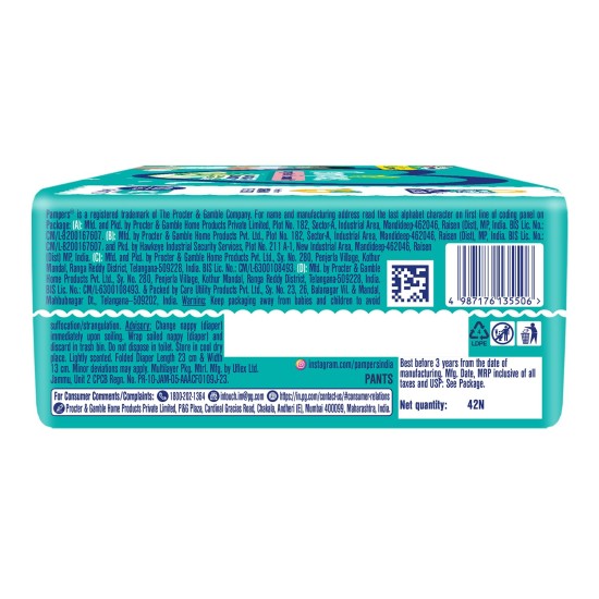 Pampers All Round Protection Pants Style Baby Diapers, Double Extra Large size (XXL) 42 Count,15-25kg, Anti-rash blanket, 360 degree Lotion with Aloe