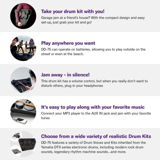 YAMAHA DD-75 Portable Digital Drums, Black