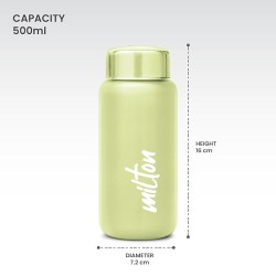 MILTON Aqua 500 Stainless Steel Water Bottle 500 ml, Single Walled, ISI Certified I Leak Proof Lid, Rust Proof I For School, Office, Gym I Light Green