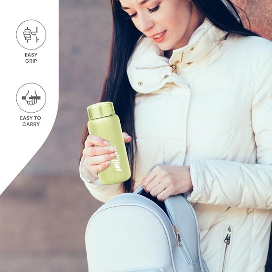 MILTON Aqua 500 Stainless Steel Water Bottle 500 ml, Single Walled, ISI Certified I Leak Proof Lid, Rust Proof I For School, Office, Gym I Light Green