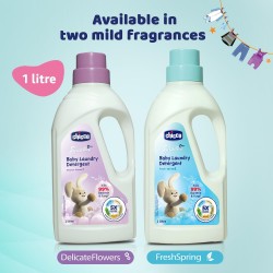 Chicco Baby Liquid Laundry Detergent, 5X Stain & Germ Fighter, Kills 99% Of Germs, Dermatologically Tested For Effective & Gentle Cleaning, Fresh Spring (1 L)