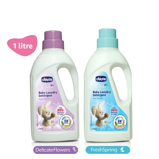 Chicco Sensitive Baby Laundry Detergent, Delicate Flowers Fragrance, 1L | Liquid Detergent for Baby Clothes | Kills 99% Barteria and Fungi | 5X Stain Fighter | Free From Harsh Chemicals & Colorants