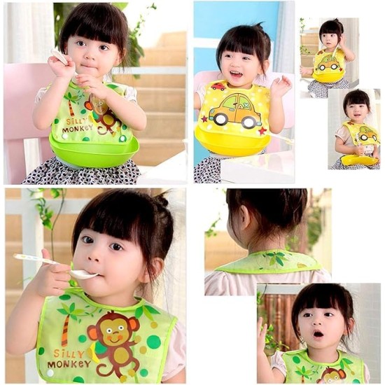 BabyGo Silicone Baby Bibs | Adjustable Neckline Feeding Apron Bibs, Detachable, Waterproof, Washable, BPA-Free & Reusable Soft Silicone Bibs for Infants & Toddlers | Set of 3