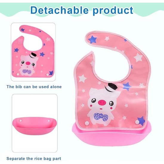 BabyGo Silicone Baby Bibs | Adjustable Neckline Feeding Apron Bibs, Detachable, Waterproof, Washable, BPA-Free & Reusable Soft Silicone Bibs for Infants & Toddlers | Set of 3