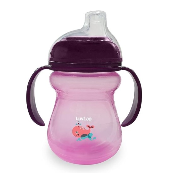 LuvLap Moby Little Spout Sipper for Infant/Toddler, 240ml, Anti-Spill Sippy Cup with Soft Silicone Spout BPA Free, 6m+ (Pink)