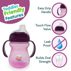 LuvLap Moby Little Spout Sipper for Infant/Toddler, 240ml, Anti-Spill Sippy Cup with Soft Silicone Spout BPA Free, 6m+ (Pink)