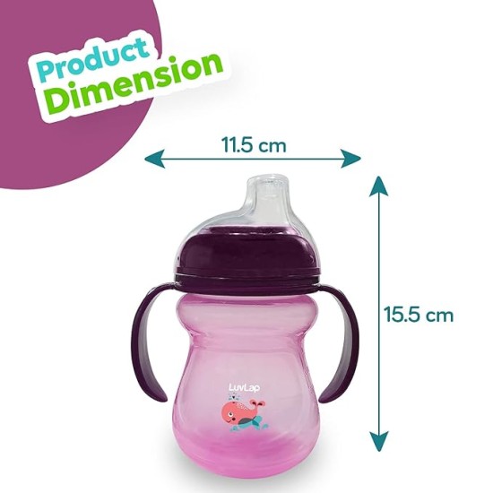 LuvLap Moby Little Spout Sipper for Infant/Toddler, 240ml, Anti-Spill Sippy Cup with Soft Silicone Spout BPA Free, 6m+ (Pink)