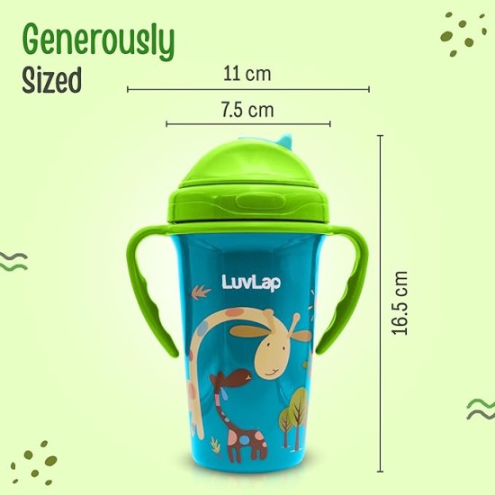 LuvLap Tiny Giffy Sippy Cup, Silicone Straw, BPA Free, 300 ml 18m+ (Green)